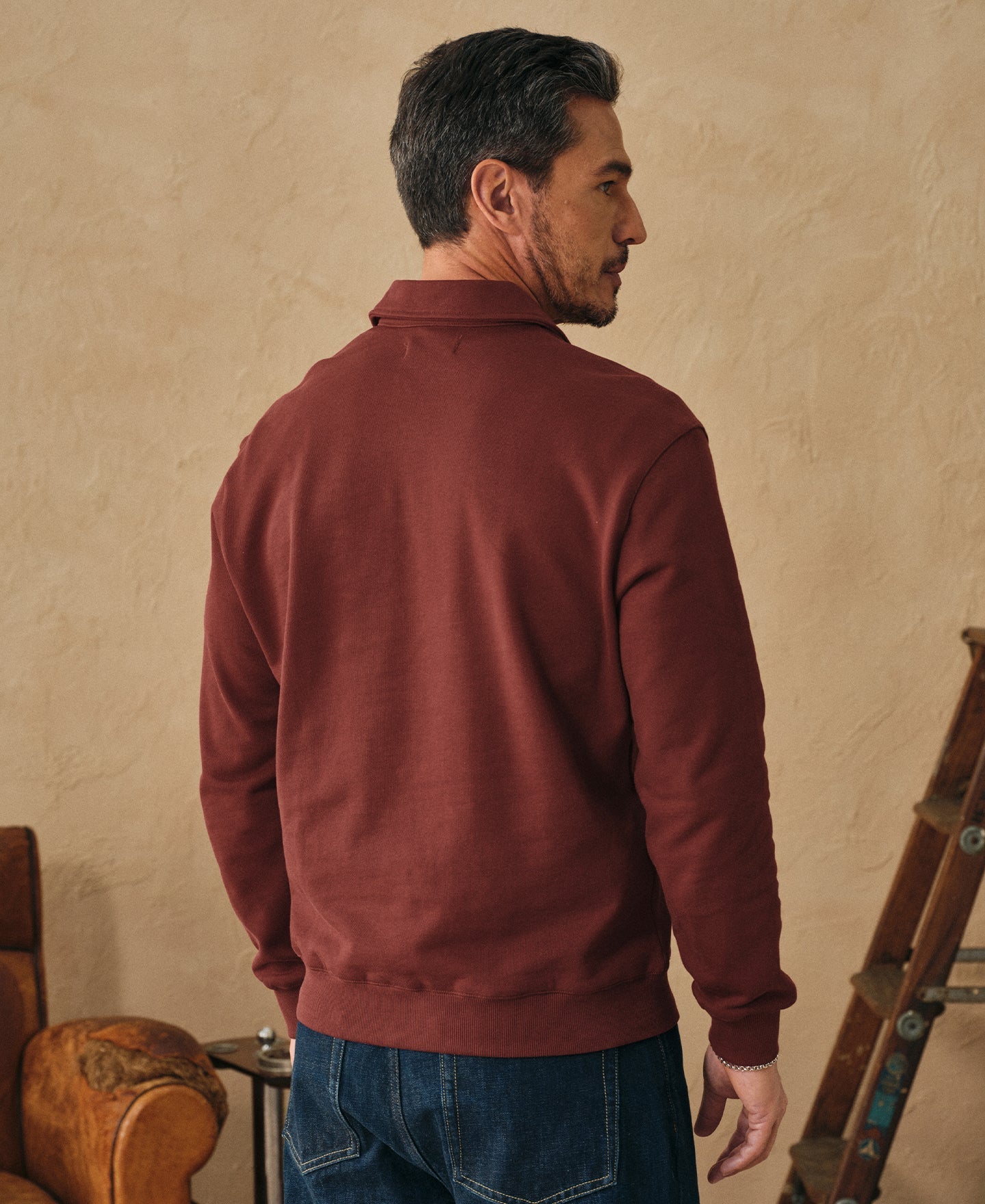 Heavyweight Quarter-Zip Collar Sweatshirt - Dark Red