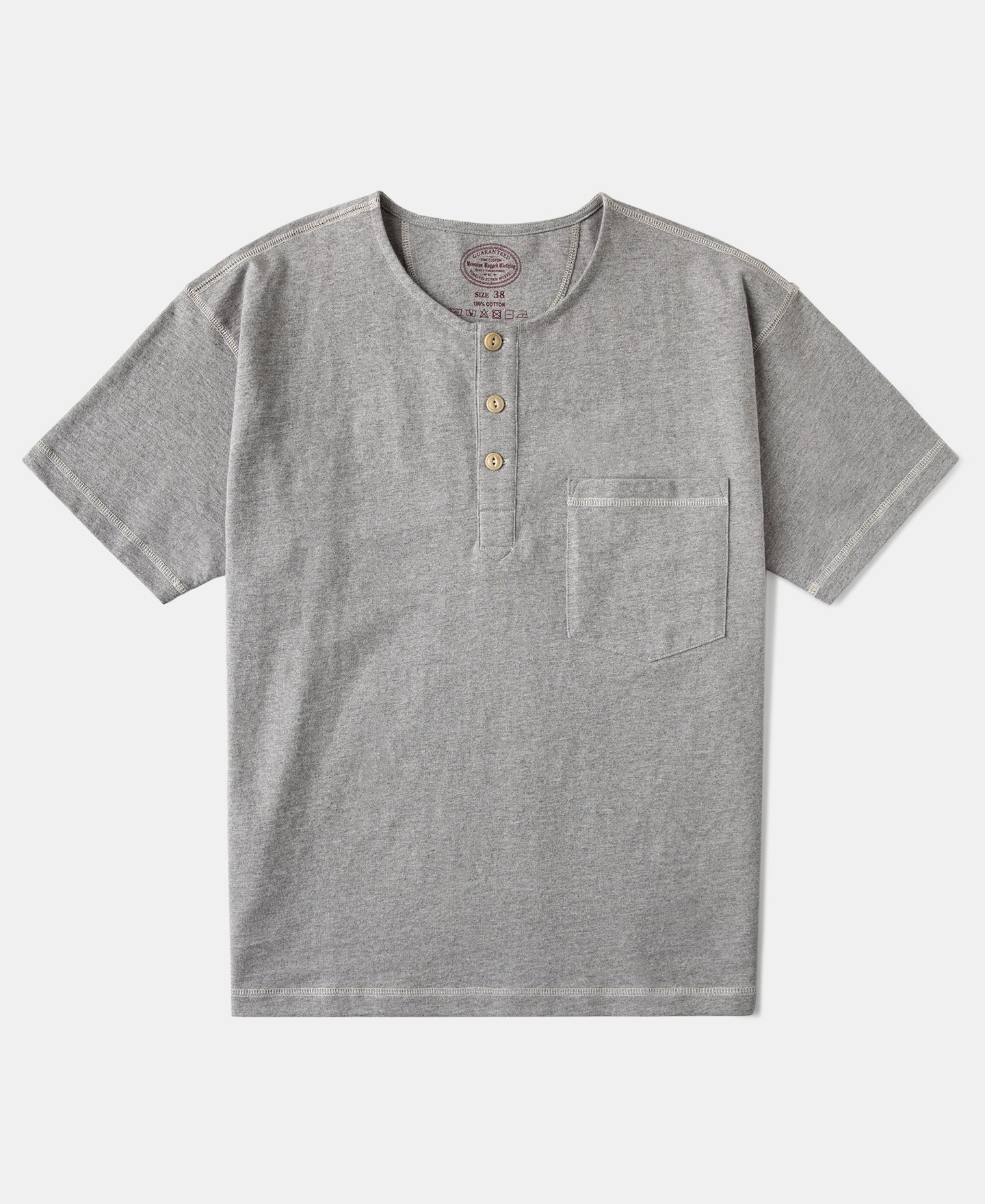 1940s Slub Cotton Henley Pocket T-Shirt - Gray