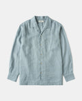 1950s Italian Collar Long Sleeve Linen Shirt - Light Blue