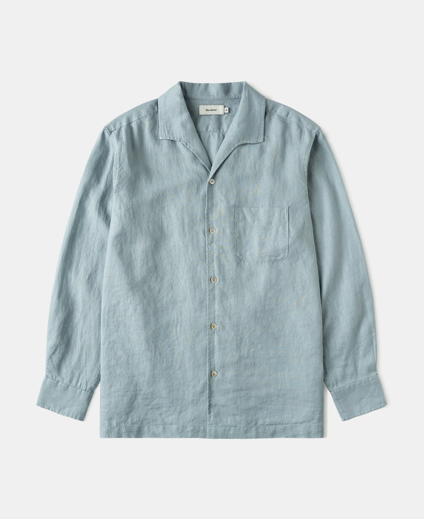 1950s Italian Collar Long Sleeve Linen Shirt - Light Blue