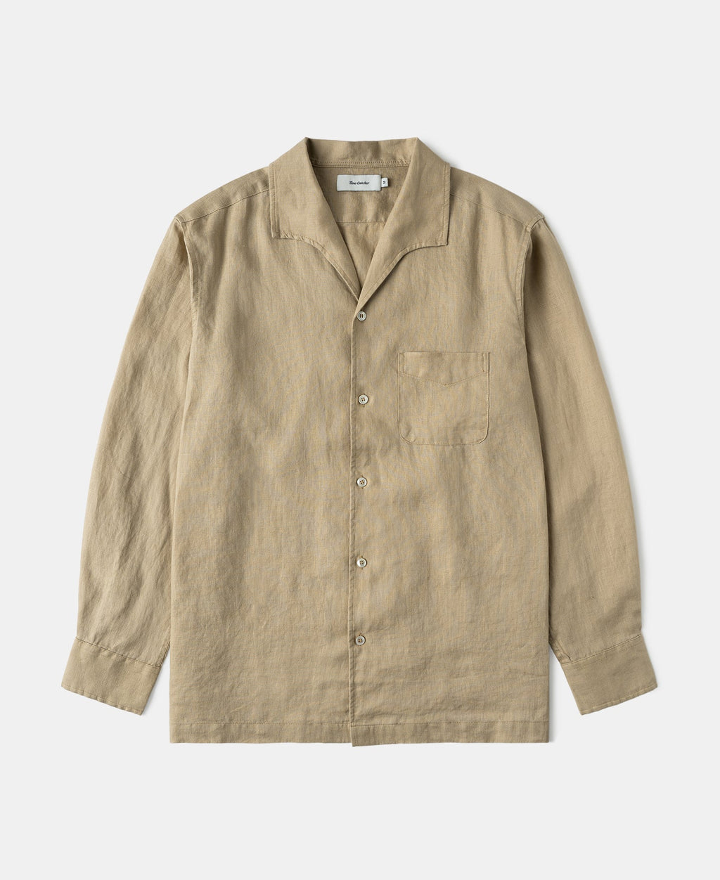1950s Italian Collar Long Sleeve Linen Shirt - Light Coffee