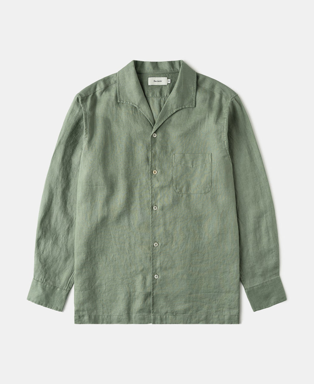 1950s Italian Collar Long Sleeve Linen Shirt - Sage