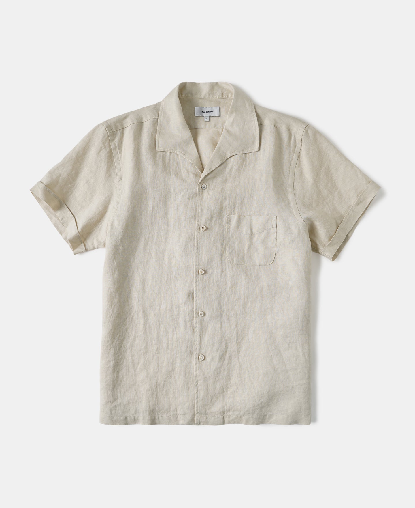 1950s Italian Collar Linen Short Sleeve Shirt - Beige