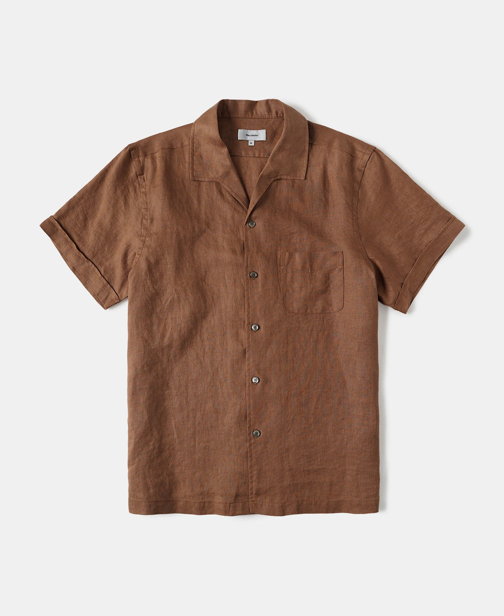 1950s Italian Collar Linen Short Sleeve Shirt - Brown