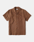 1950s Italian Collar Linen Short Sleeve Shirt - Brown