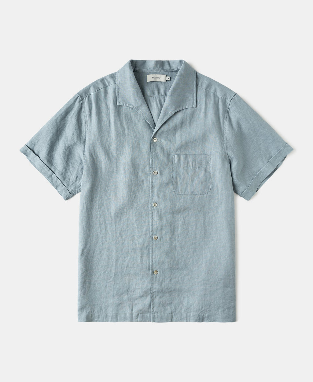 1950s Italian Collar Linen Short Sleeve Shirt - Light Blue