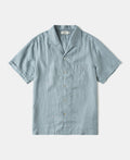 1950s Italian Collar Linen Short Sleeve Shirt - Light Blue