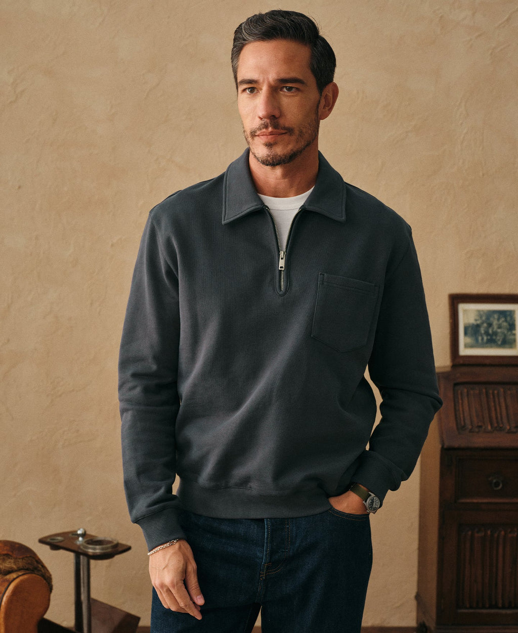 Heavyweight Quarter-Zip Collar Sweatshirt - Vintage Black