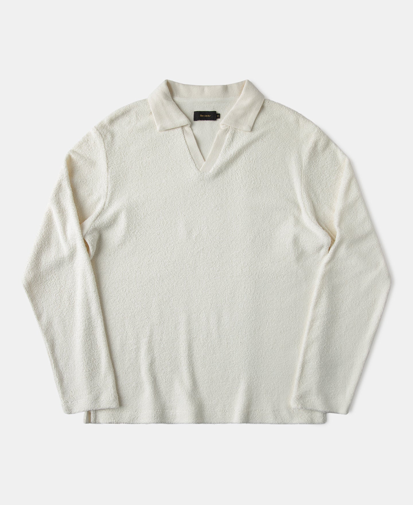 Terry Cloth Long Sleeve Johnny Collar T-Shirt