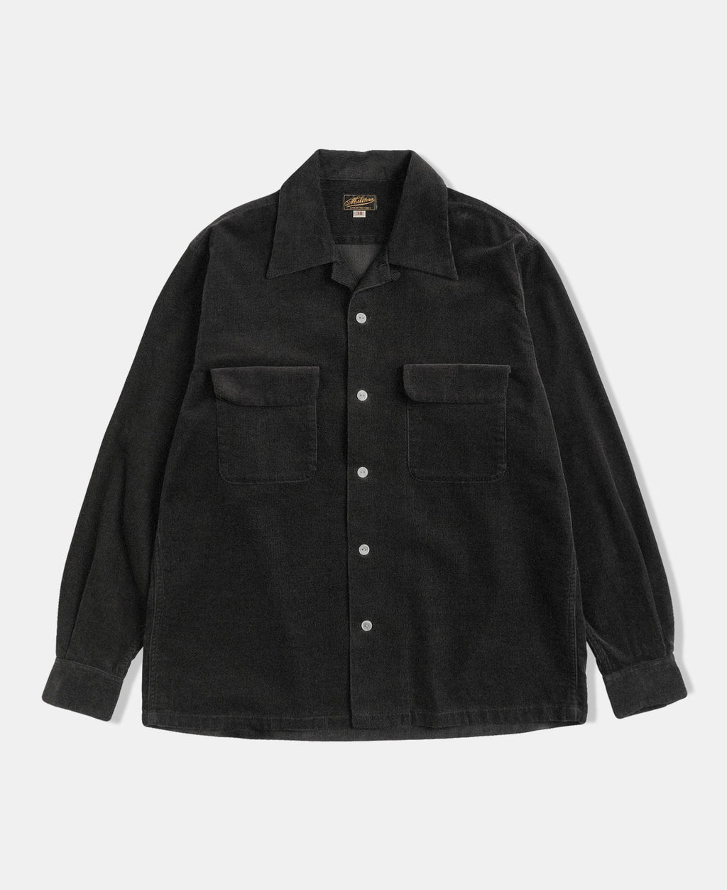 Corduroy Open Collar Shirt - Black