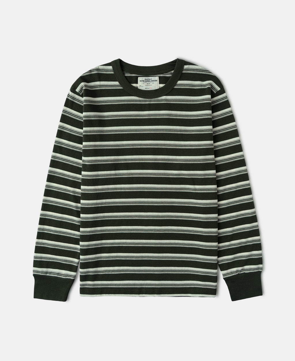 Heavyweight Stripe Crewneck Long Sleeve T-Shirt - White/Green
