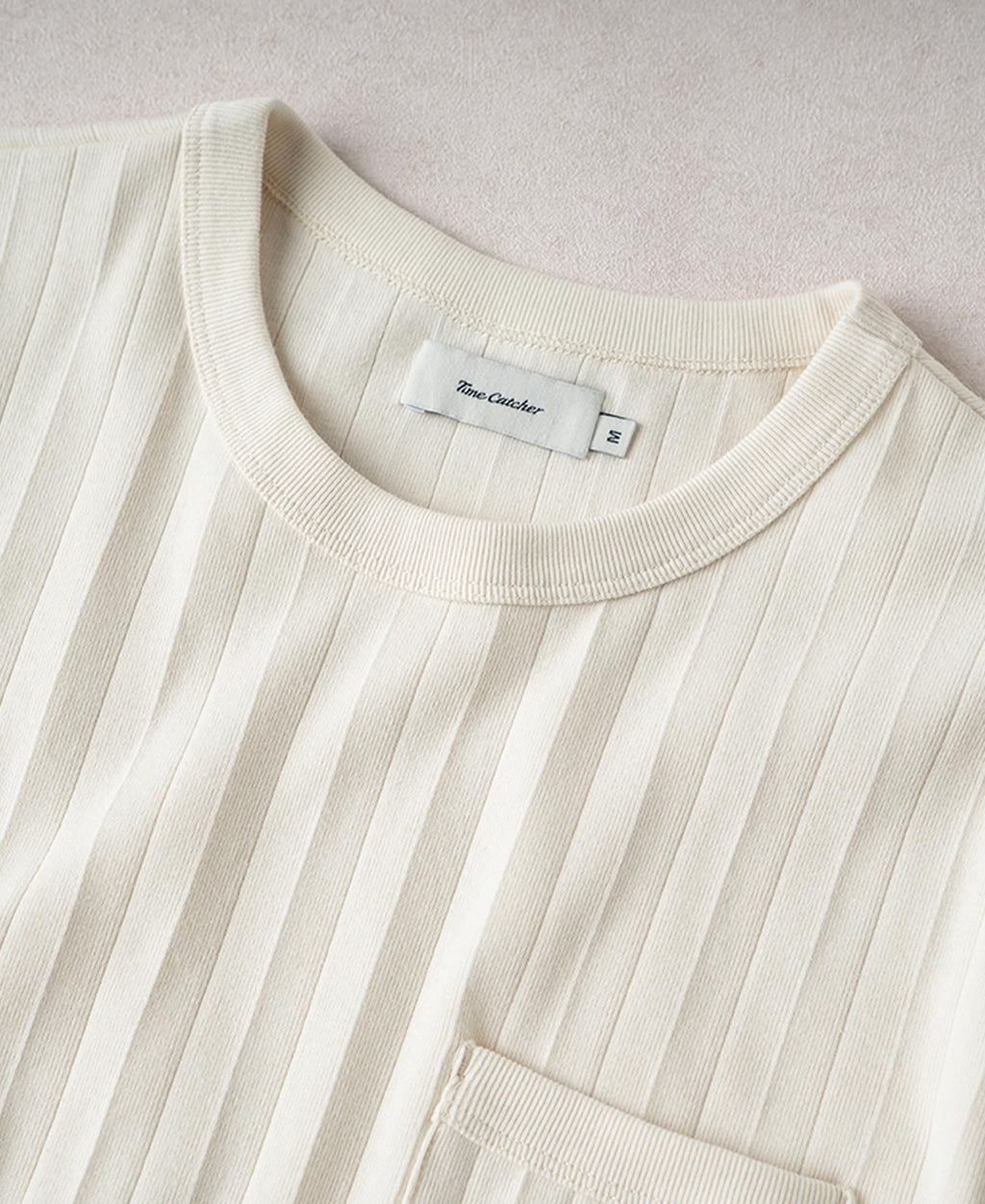 Heavyweight Ribbed Cotton Pocket T-Shirt - Oatmeal White