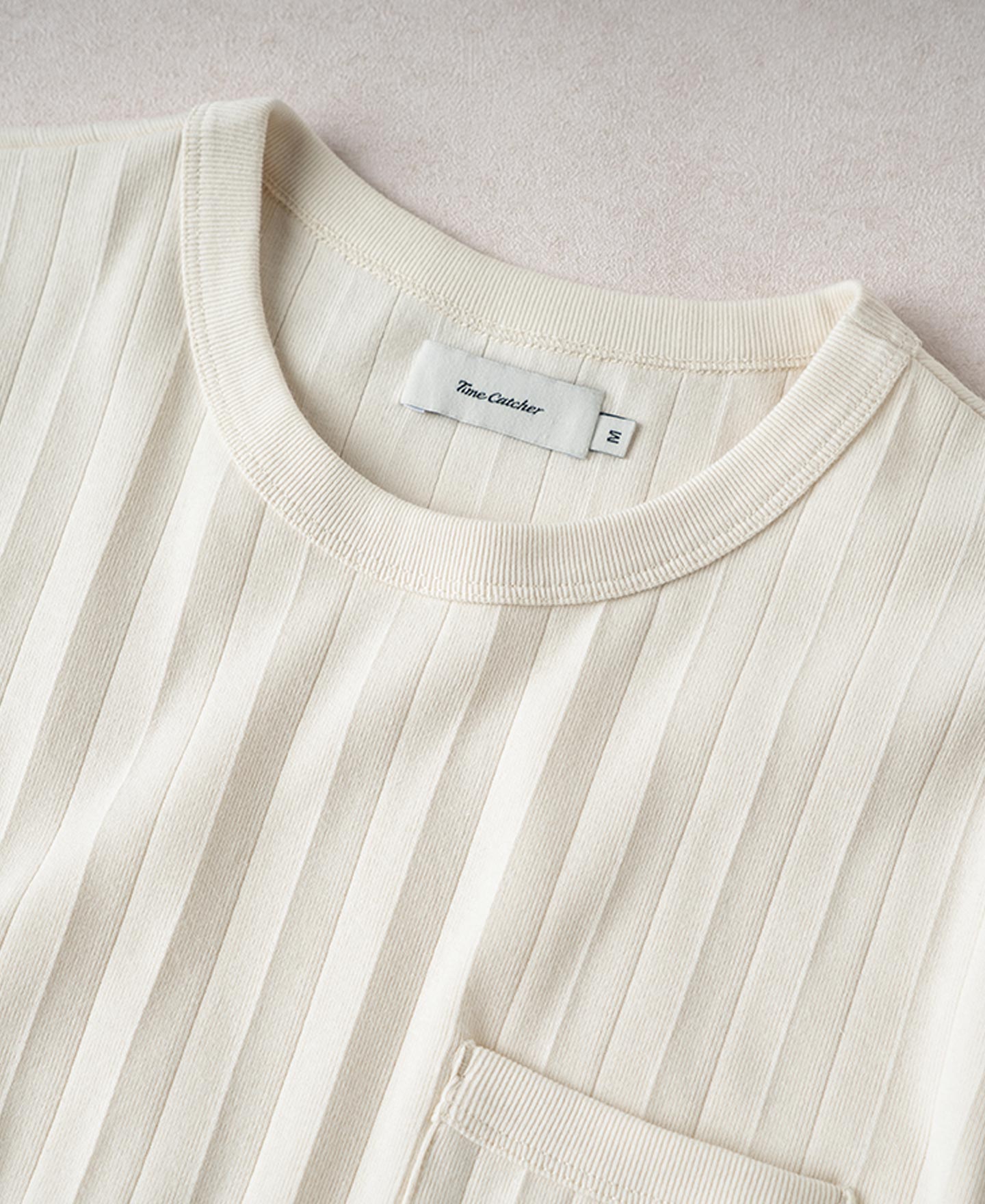 Heavyweight Ribbed Cotton Pocket T-Shirt - Oatmeal White