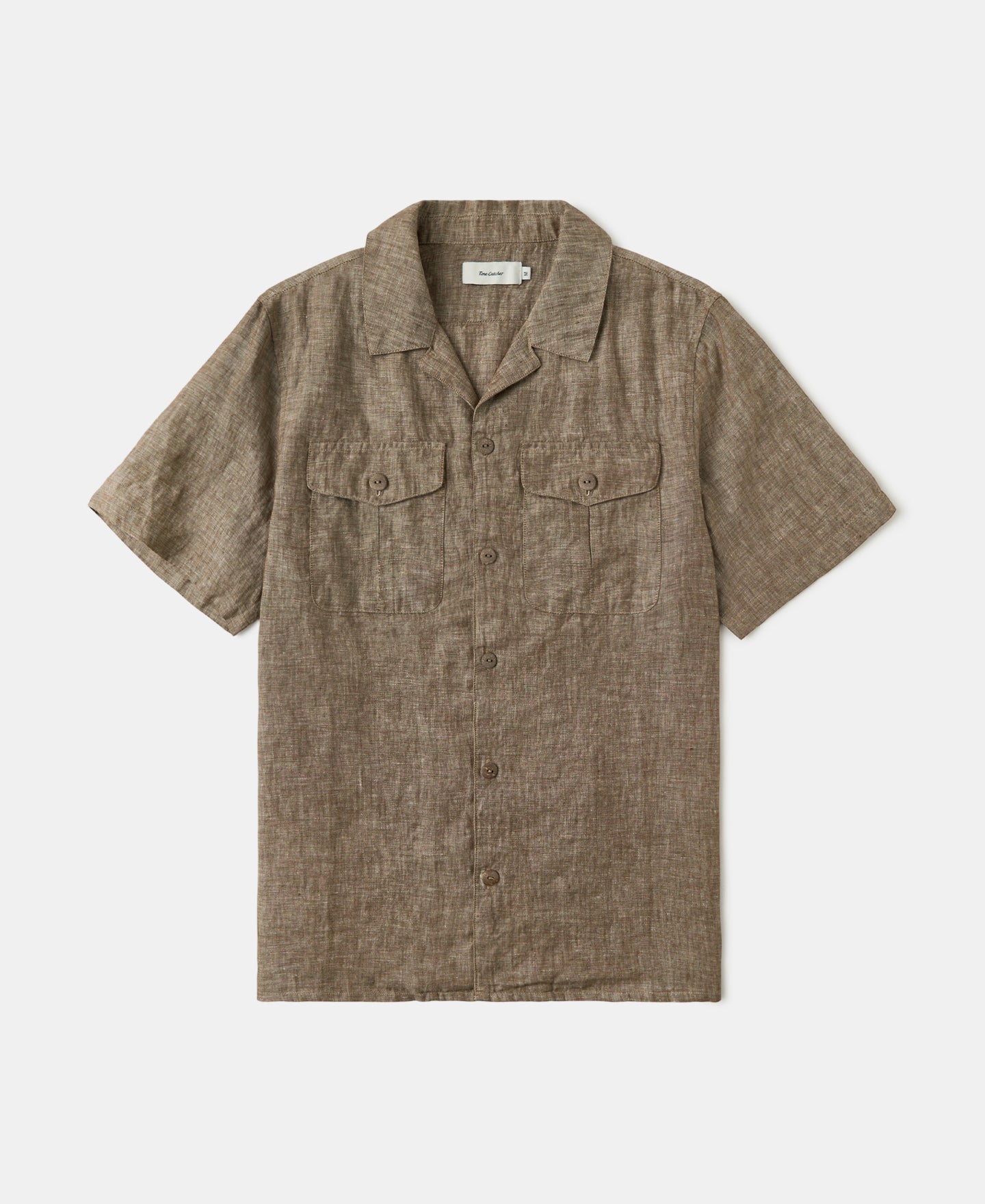 Yarn-dyed Linen Camp-Collar Shirt - Coffee