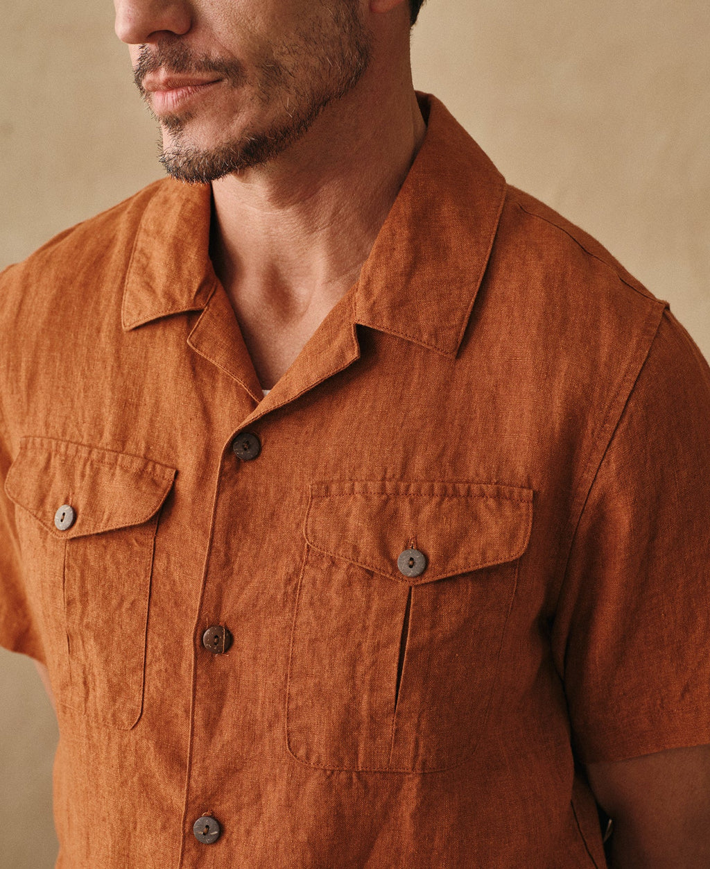 Yarn-dyed Linen Camp-Collar Shirt - Red