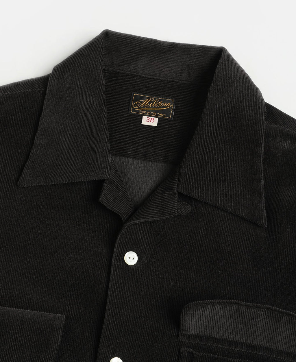 Corduroy Open Collar Shirt - Black