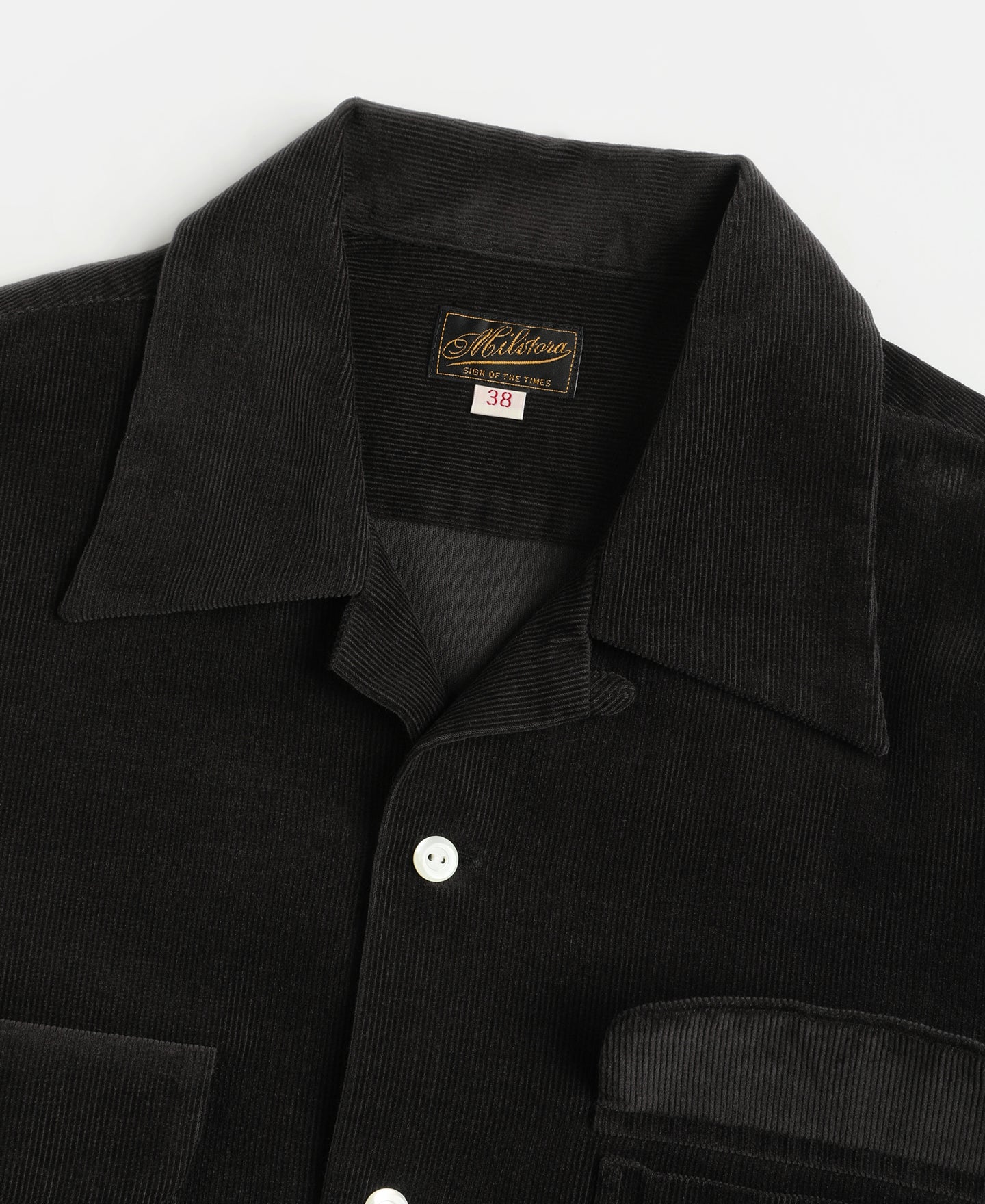 Corduroy Open Collar Shirt - Black