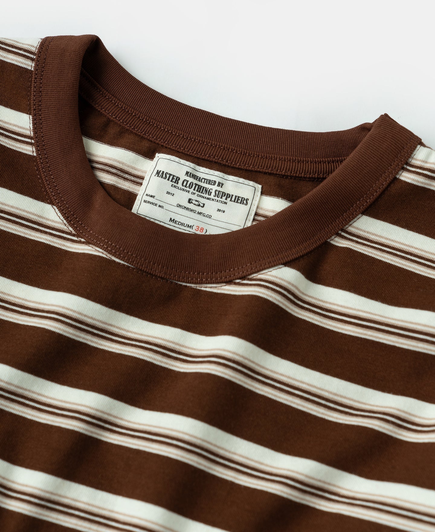 Heavyweight Stripe Crewneck Long Sleeve T-Shirt - White/Coffee