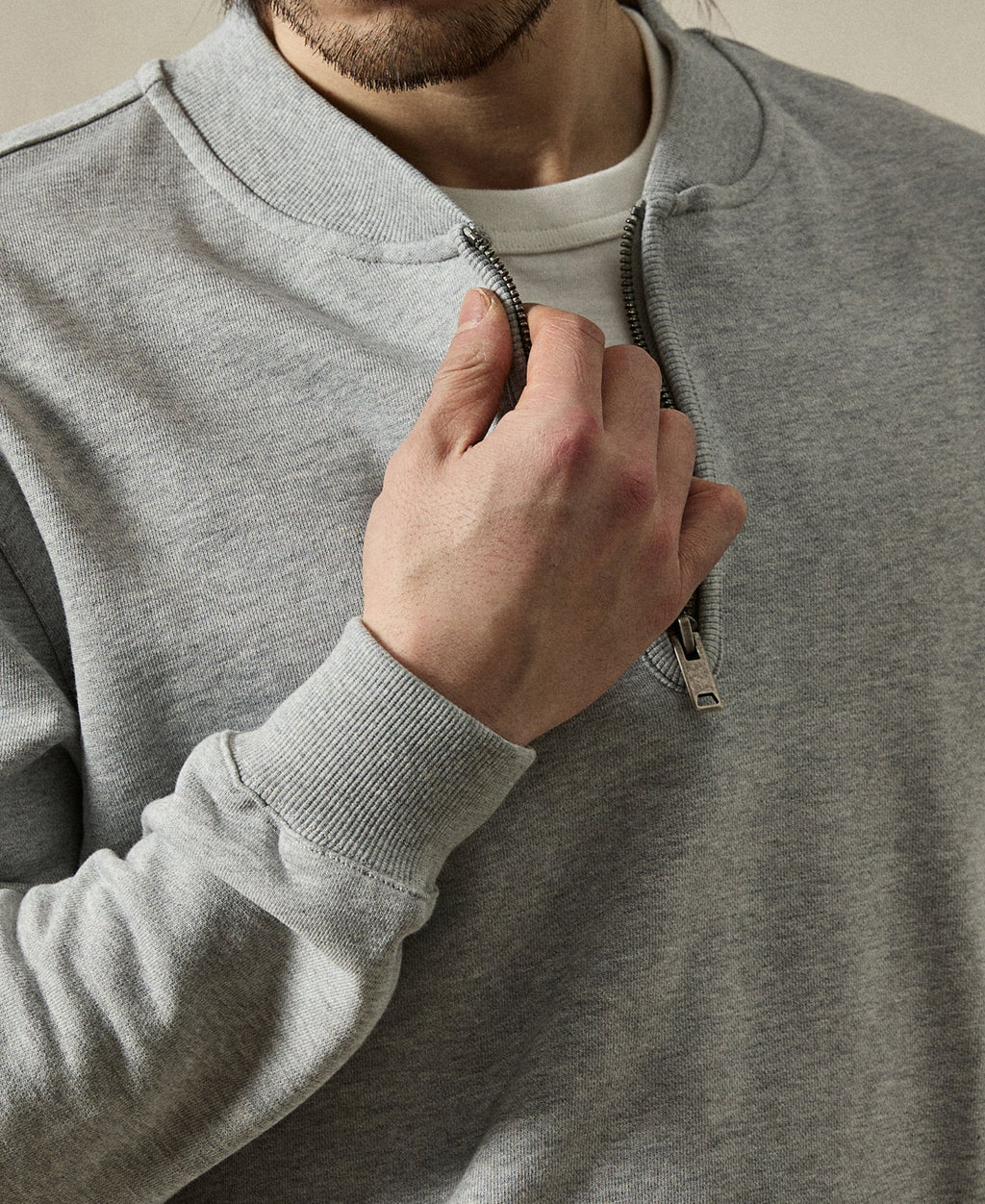 Vintage Baseball Collar Quarter-Zip Sweatshirt - Gray