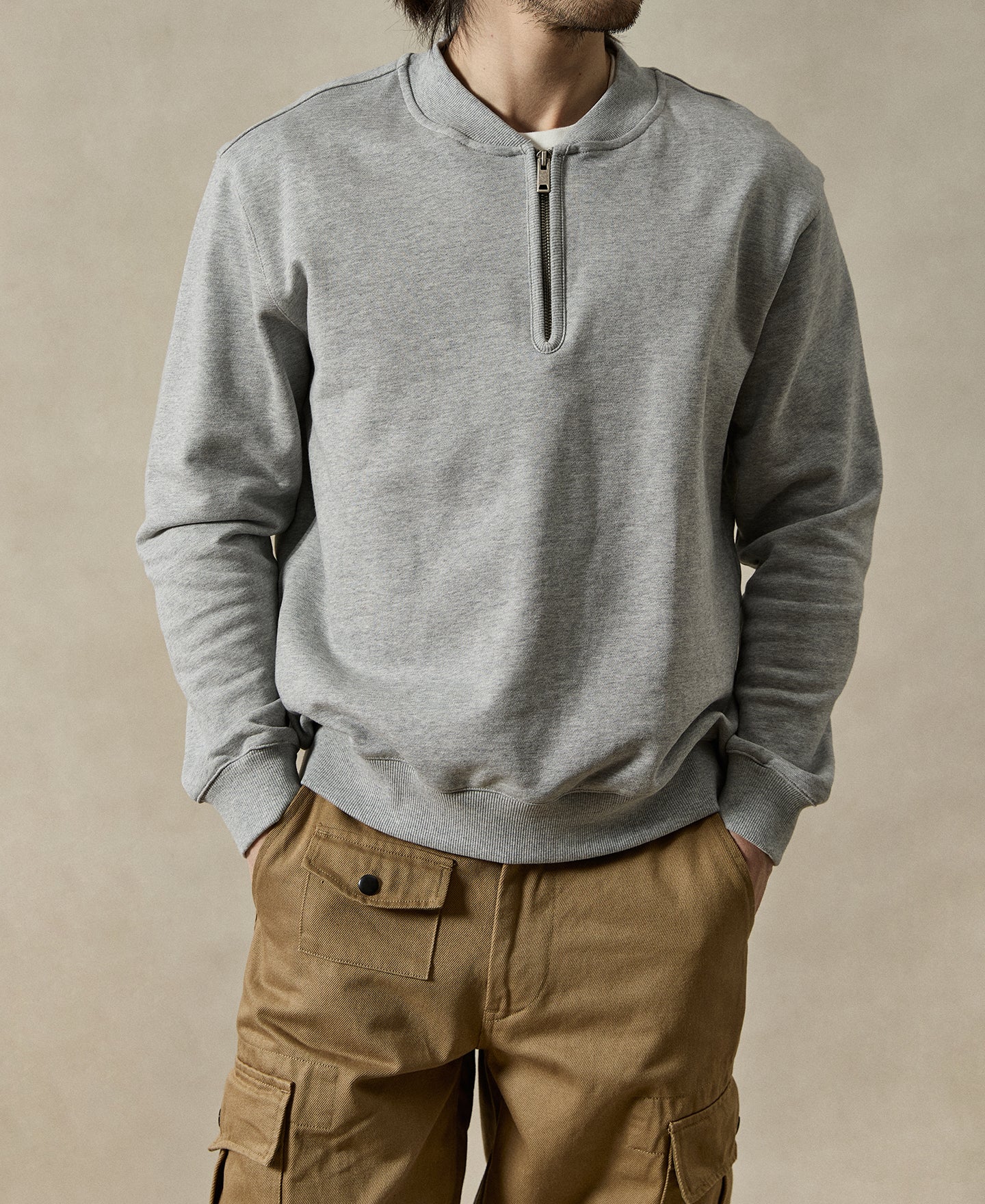 Vintage Baseball Collar Quarter-Zip Sweatshirt - Gray
