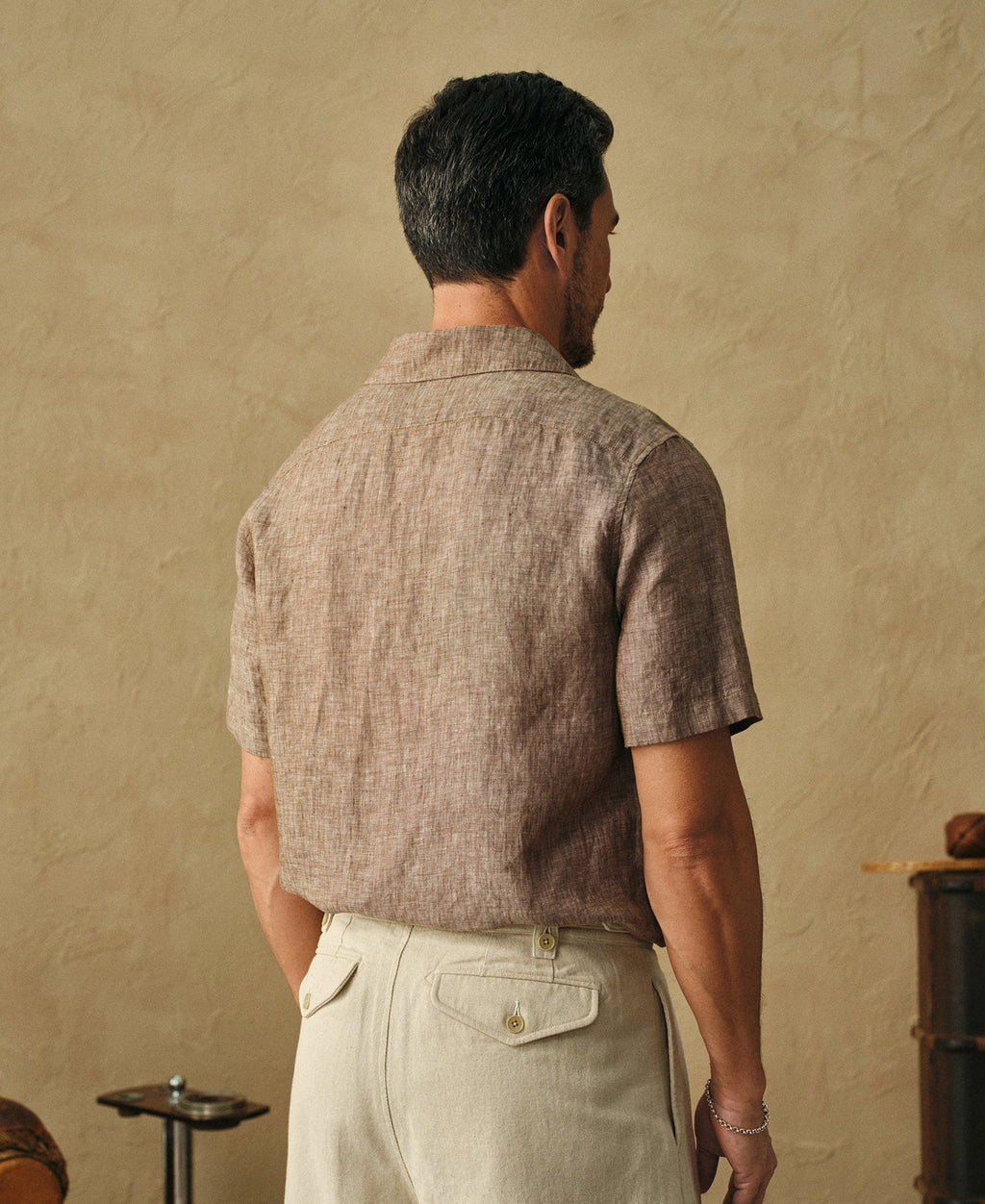 Yarn-dyed Linen Camp-Collar Shirt - Coffee