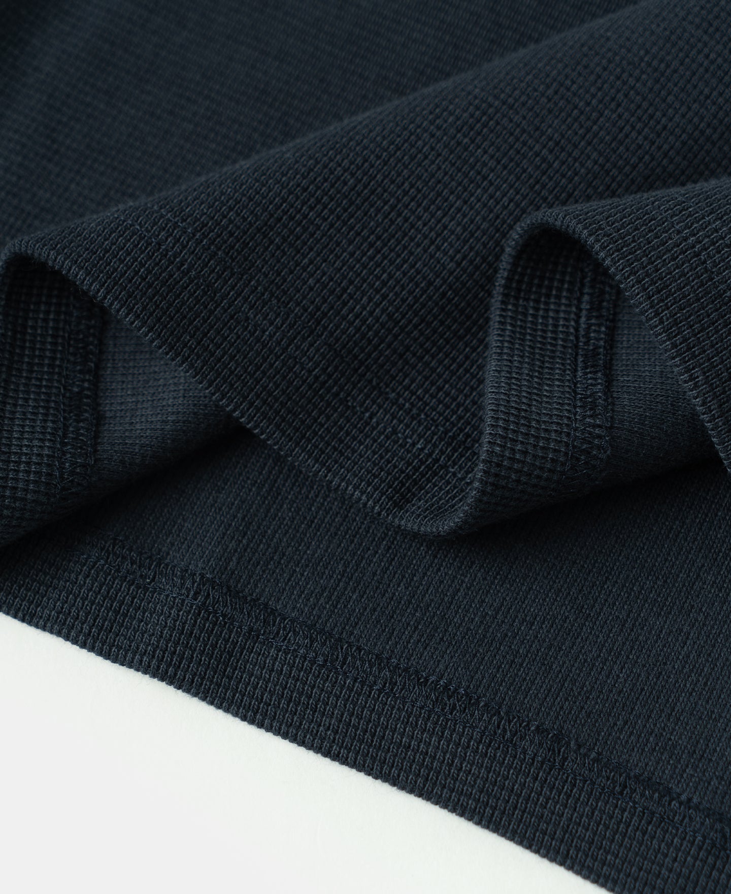 Cotton Blend Waffle Long Sleeve T-Shirt - Navy