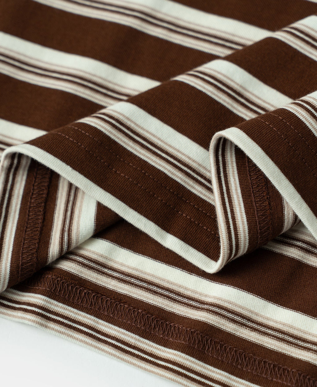 Heavyweight Stripe Crewneck Long Sleeve T-Shirt - White/Coffee