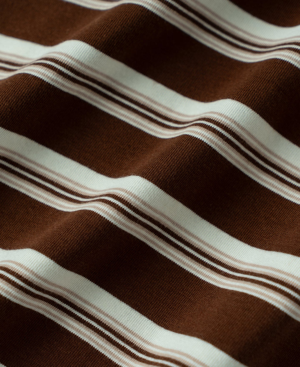 Heavyweight Stripe Crewneck Long Sleeve T-Shirt - White/Coffee