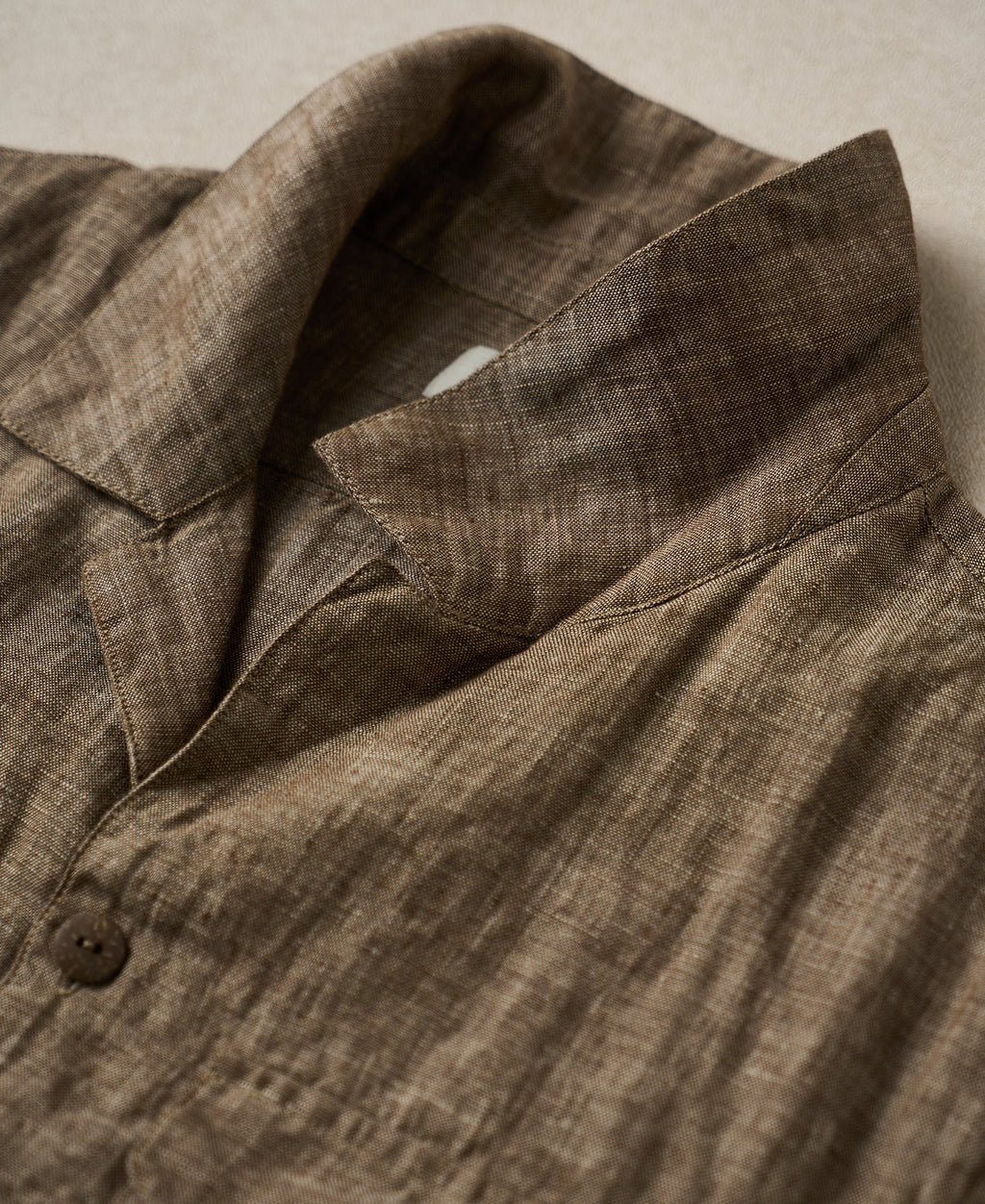 Yarn-dyed Linen Camp-Collar Shirt - Coffee