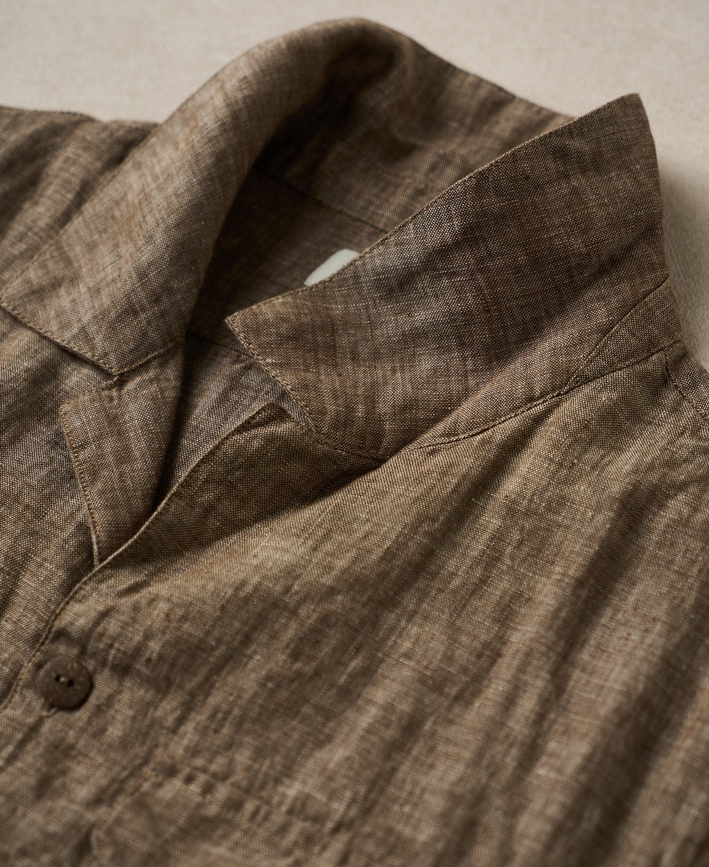 Yarn-dyed Linen Camp-Collar Shirt - Coffee