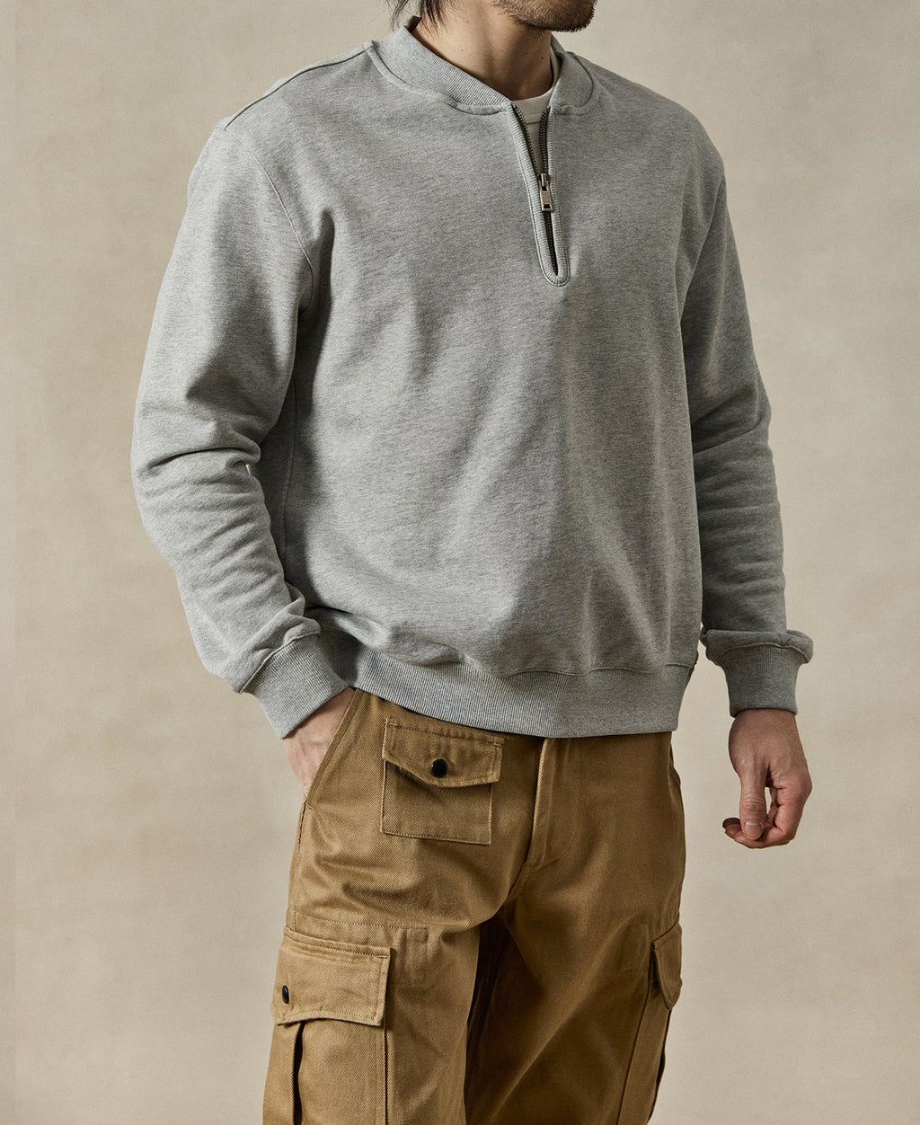 Vintage Baseball Collar Quarter-Zip Sweatshirt - Gray