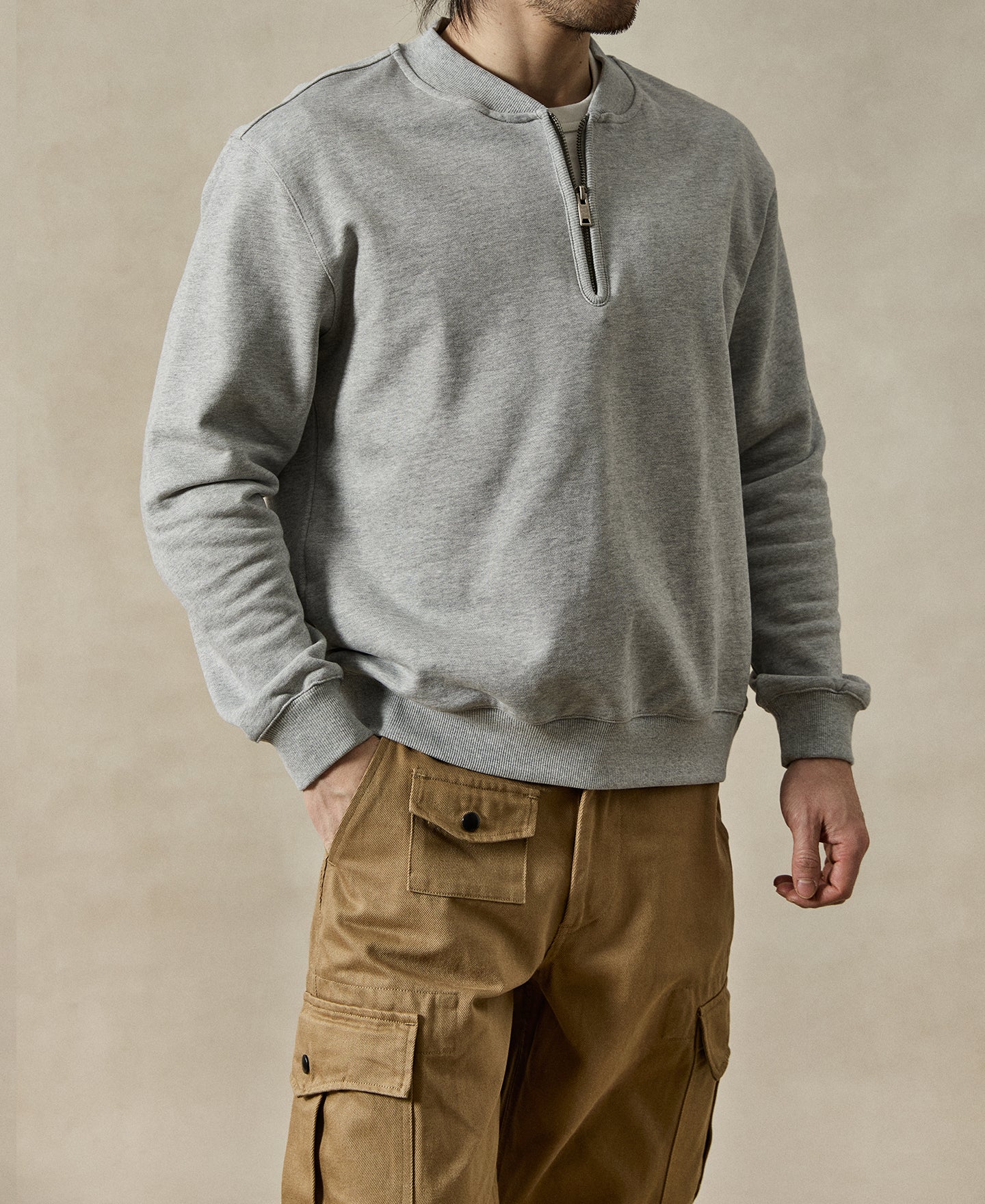 Vintage Baseball Collar Quarter-Zip Sweatshirt - Gray
