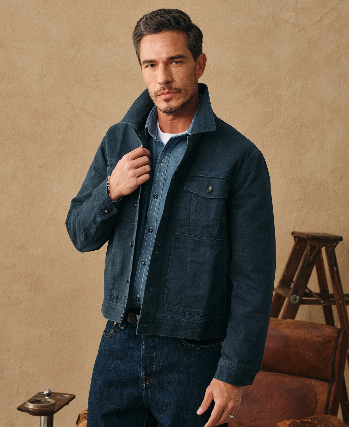 Classic Canvas Cruiser Cropped Jacket - Navy