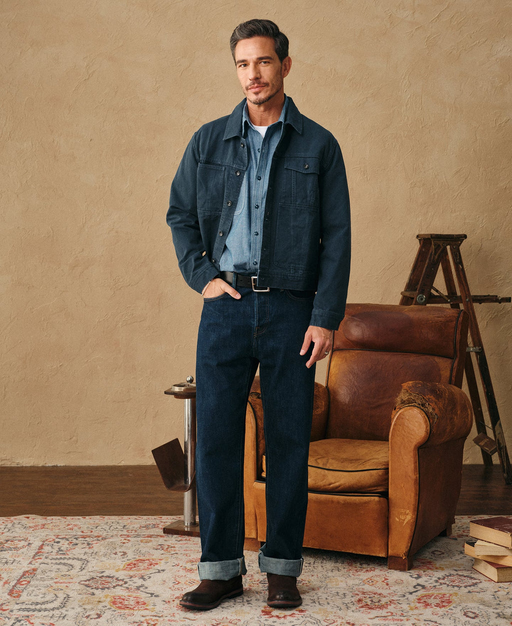 Classic Canvas Cruiser Cropped Jacket - Navy
