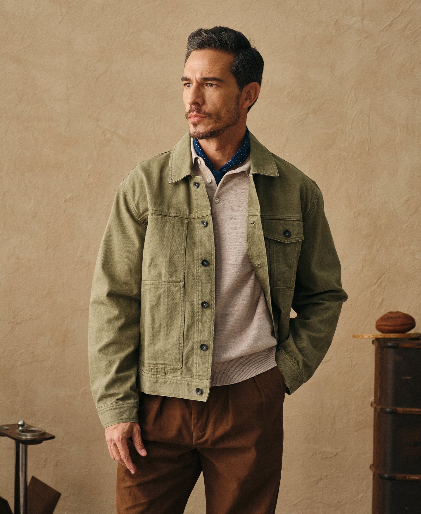Classic Canvas Cruiser Cropped Jacket - Olive