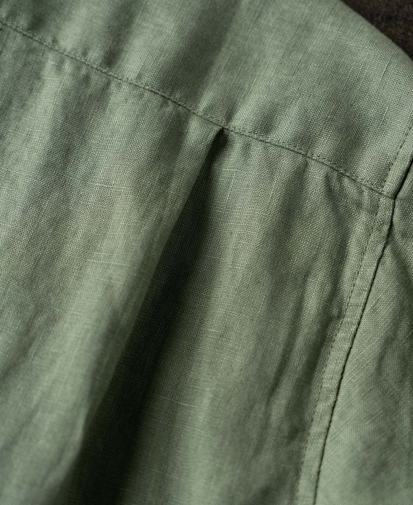1950s Italian Collar Long Sleeve Linen Shirt - Sage