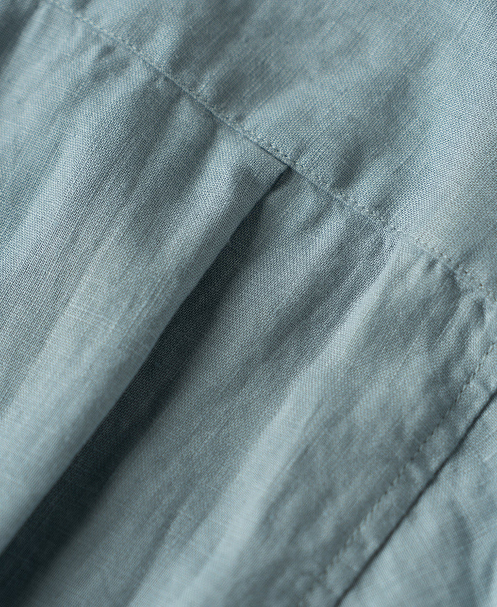 1950s Italian Collar Long Sleeve Linen Shirt - Light Blue