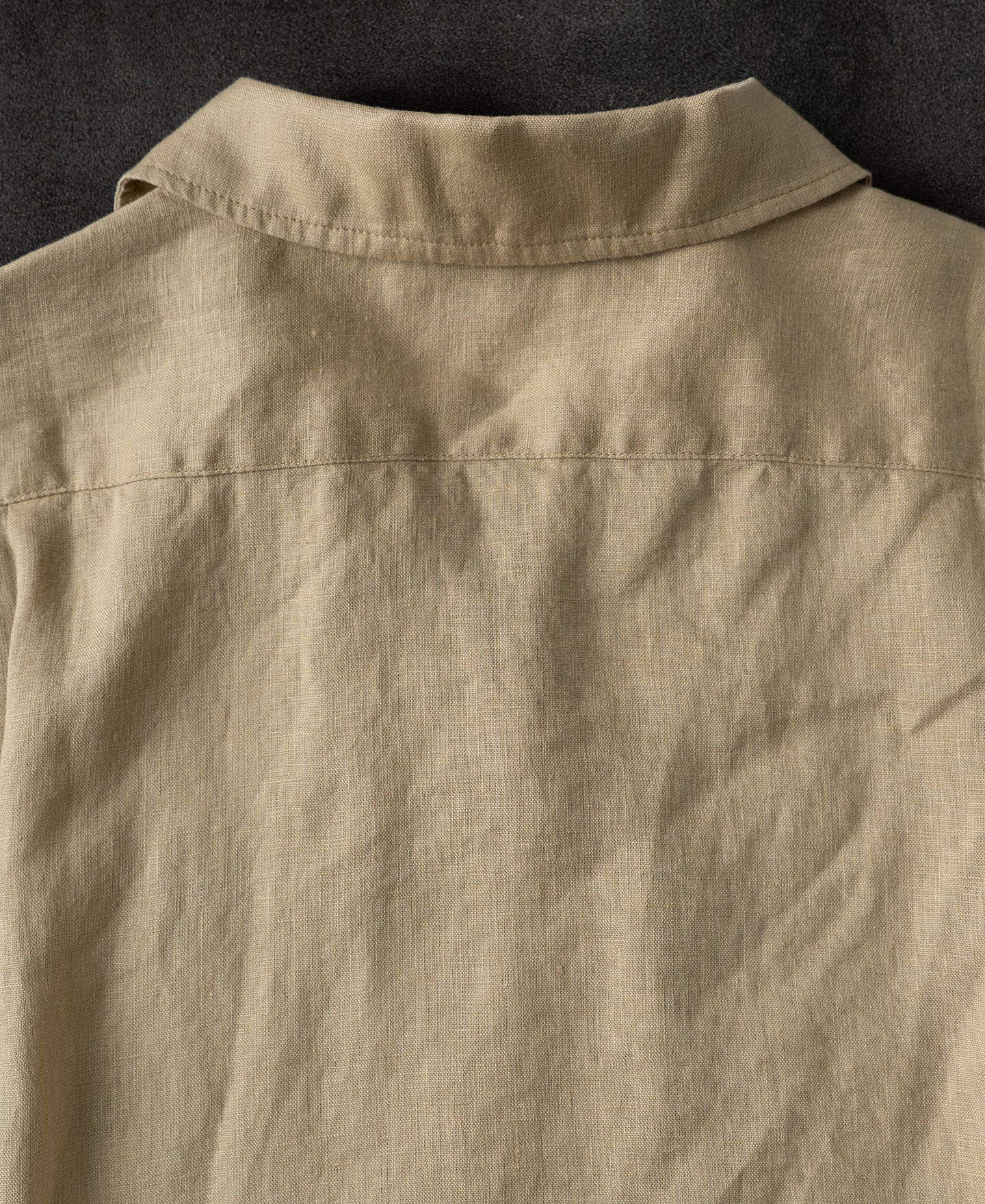 1950s Italian Collar Long Sleeve Linen Shirt - Light Coffee