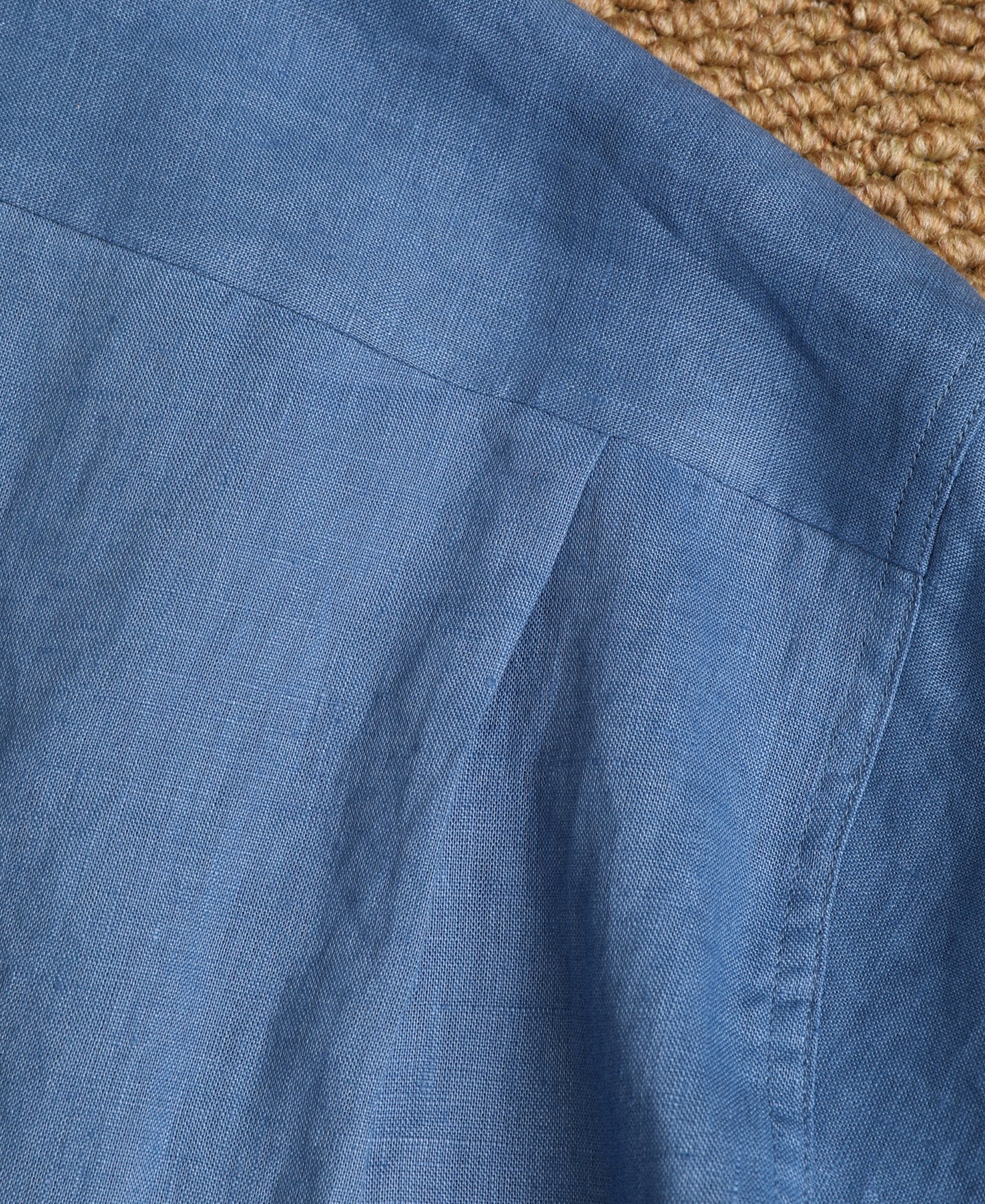 Cuban Collar Linen Shirt - Blue