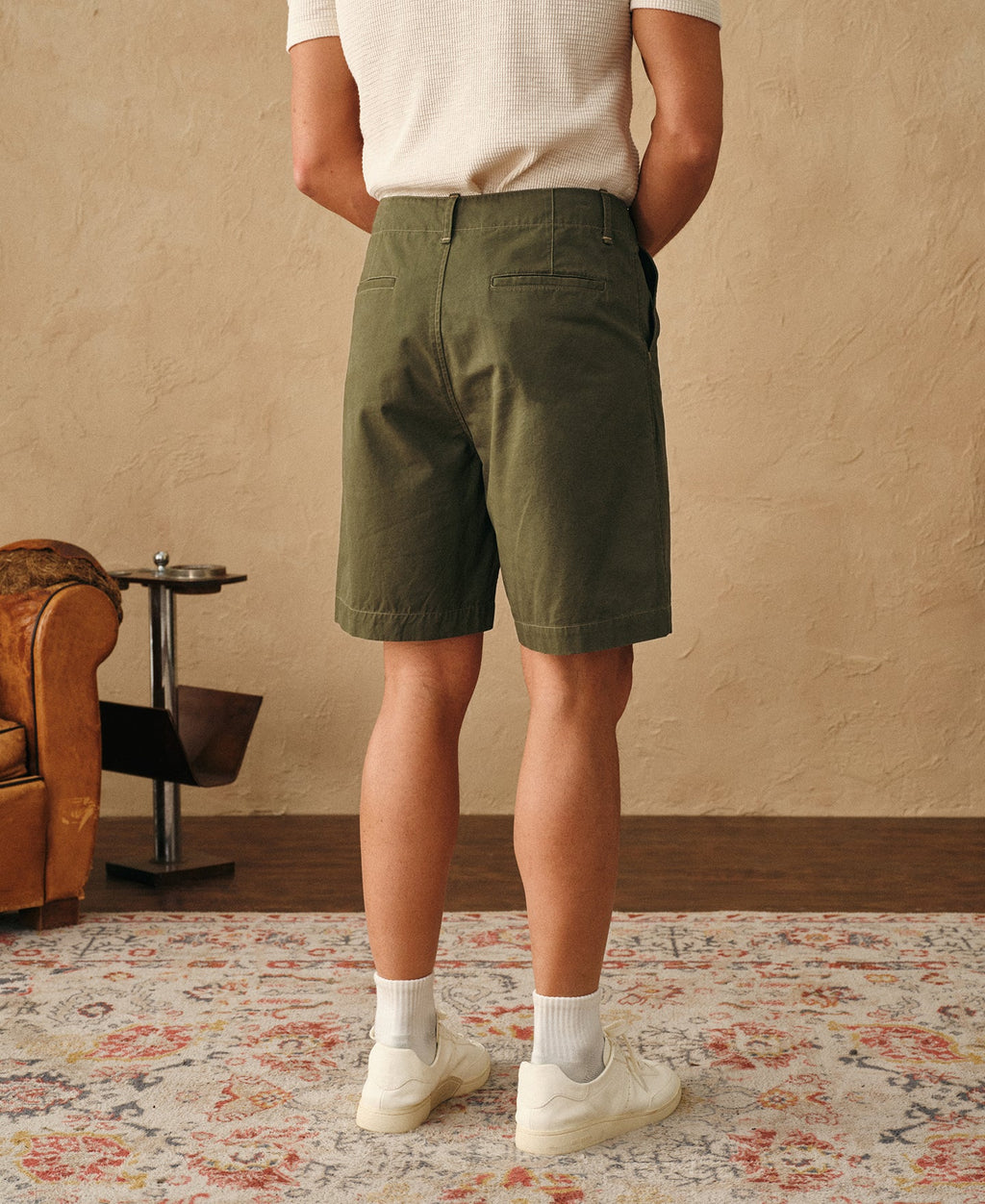 1930s Washed Officer Chino Shorts - Olive