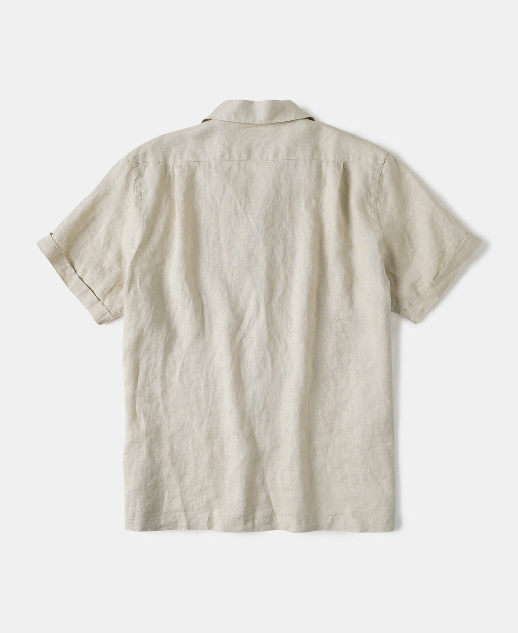 1950s Italian Collar Linen Short Sleeve Shirt - Beige