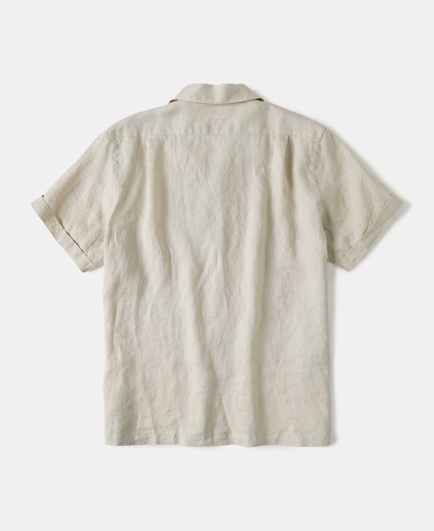 1950s Italian Collar Linen Short Sleeve Shirt - Beige