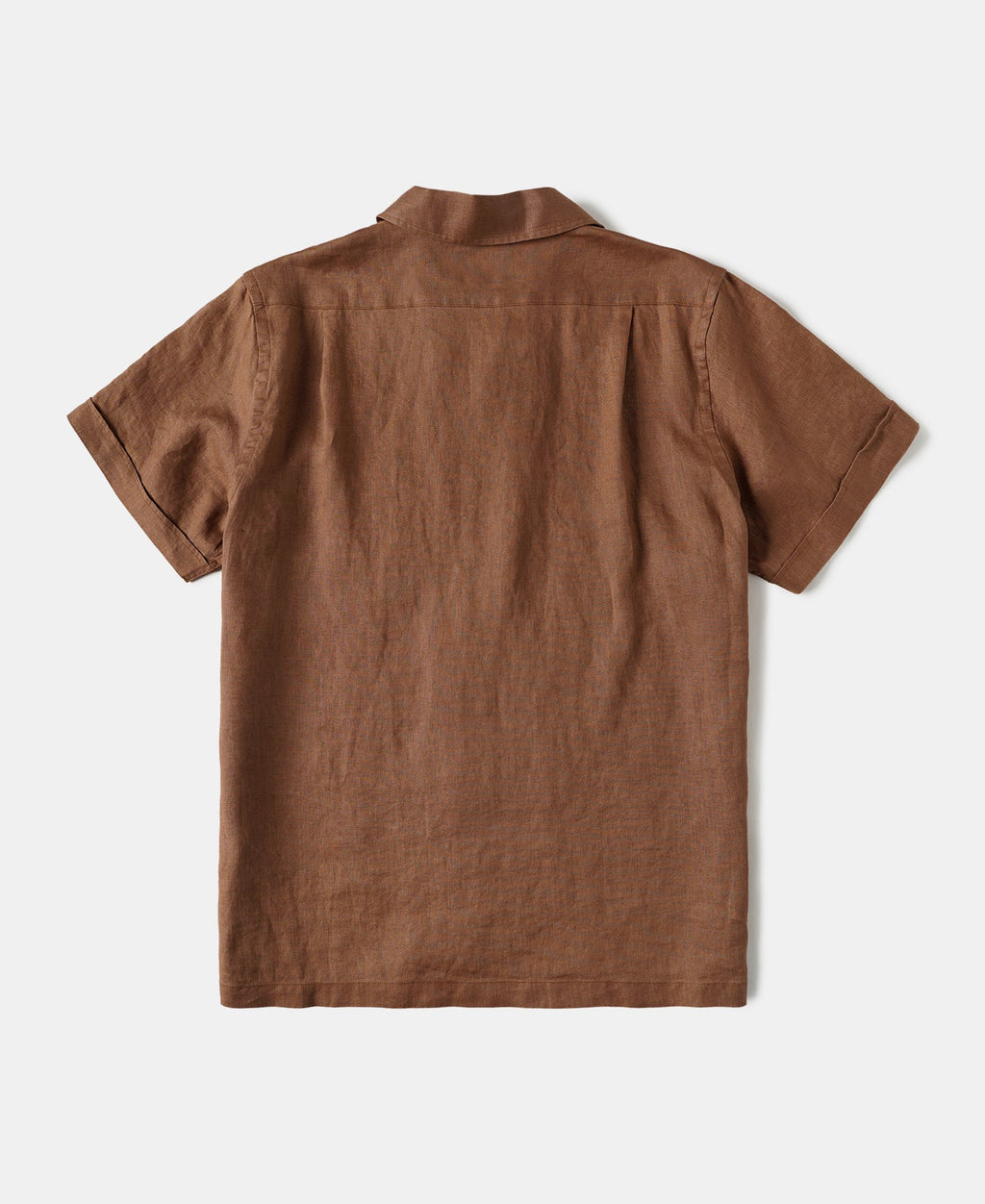 1950s Italian Collar Linen Short Sleeve Shirt - Brown