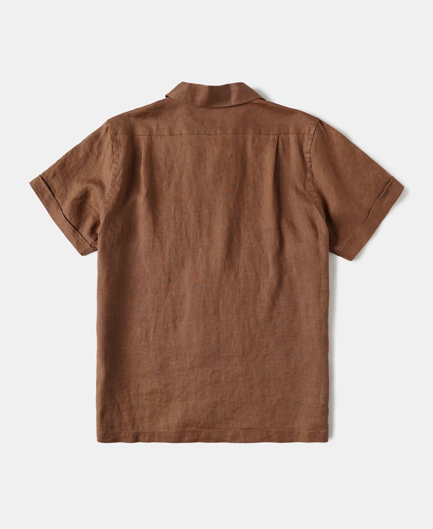1950s Italian Collar Linen Short Sleeve Shirt - Brown