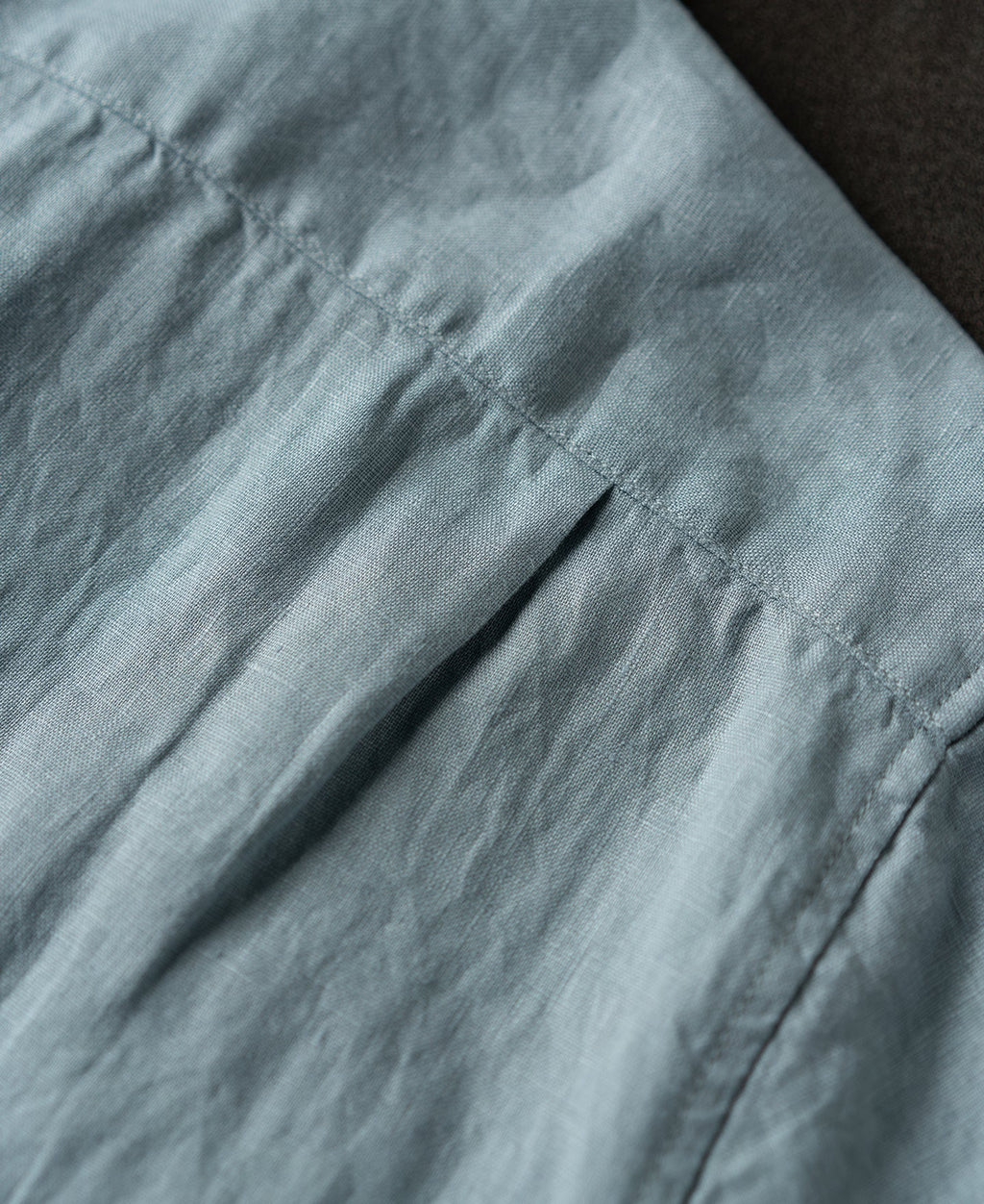 1950s Italian Collar Linen Short Sleeve Shirt - Light Blue