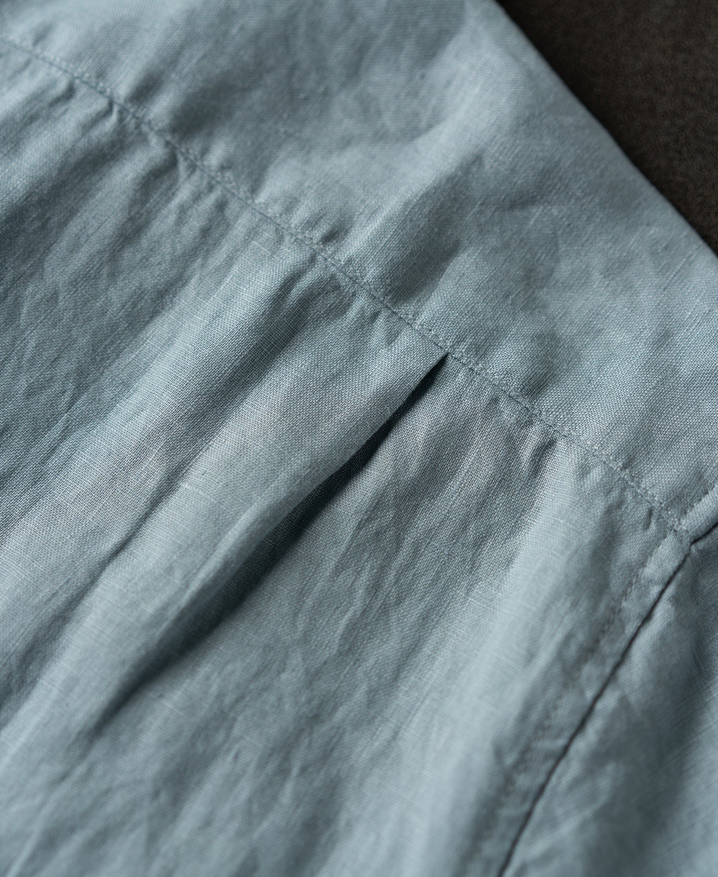 1950s Italian Collar Linen Short Sleeve Shirt - Light Blue
