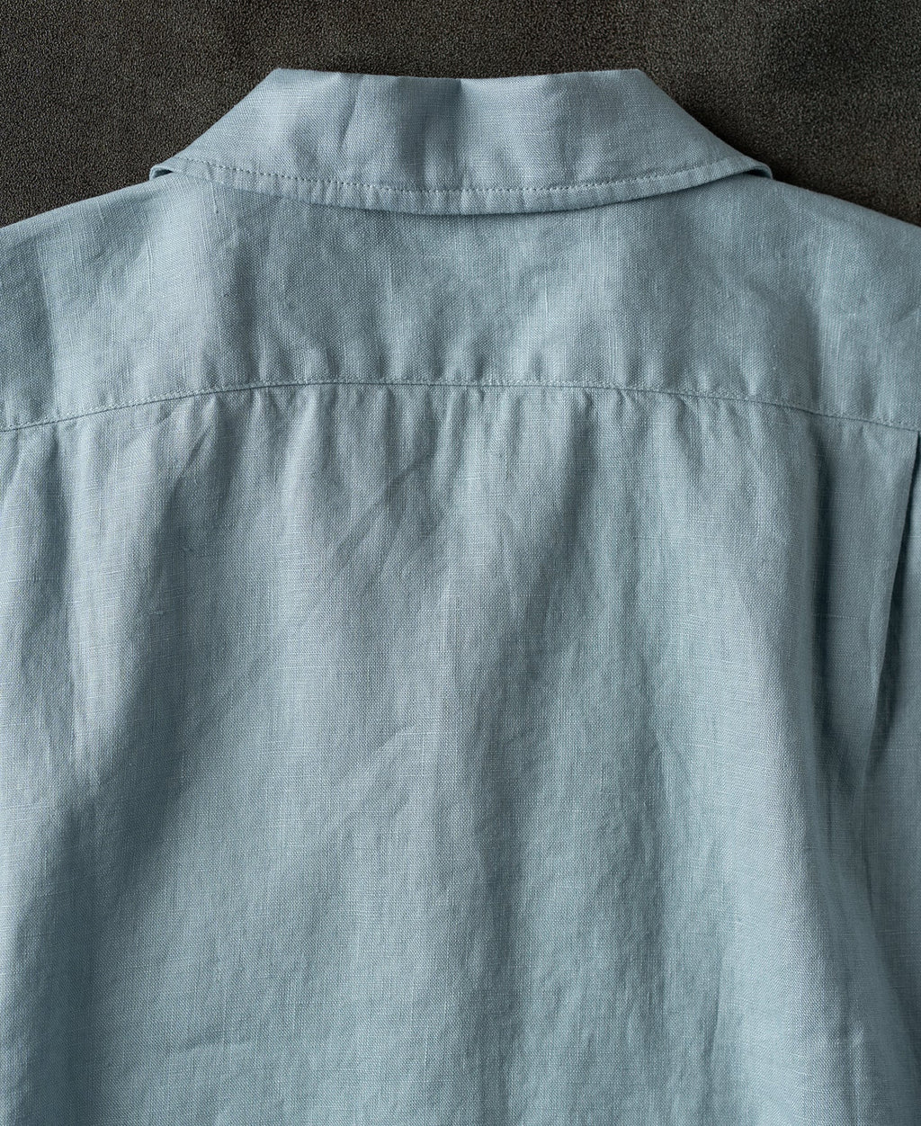 1950s Italian Collar Linen Short Sleeve Shirt - Light Blue