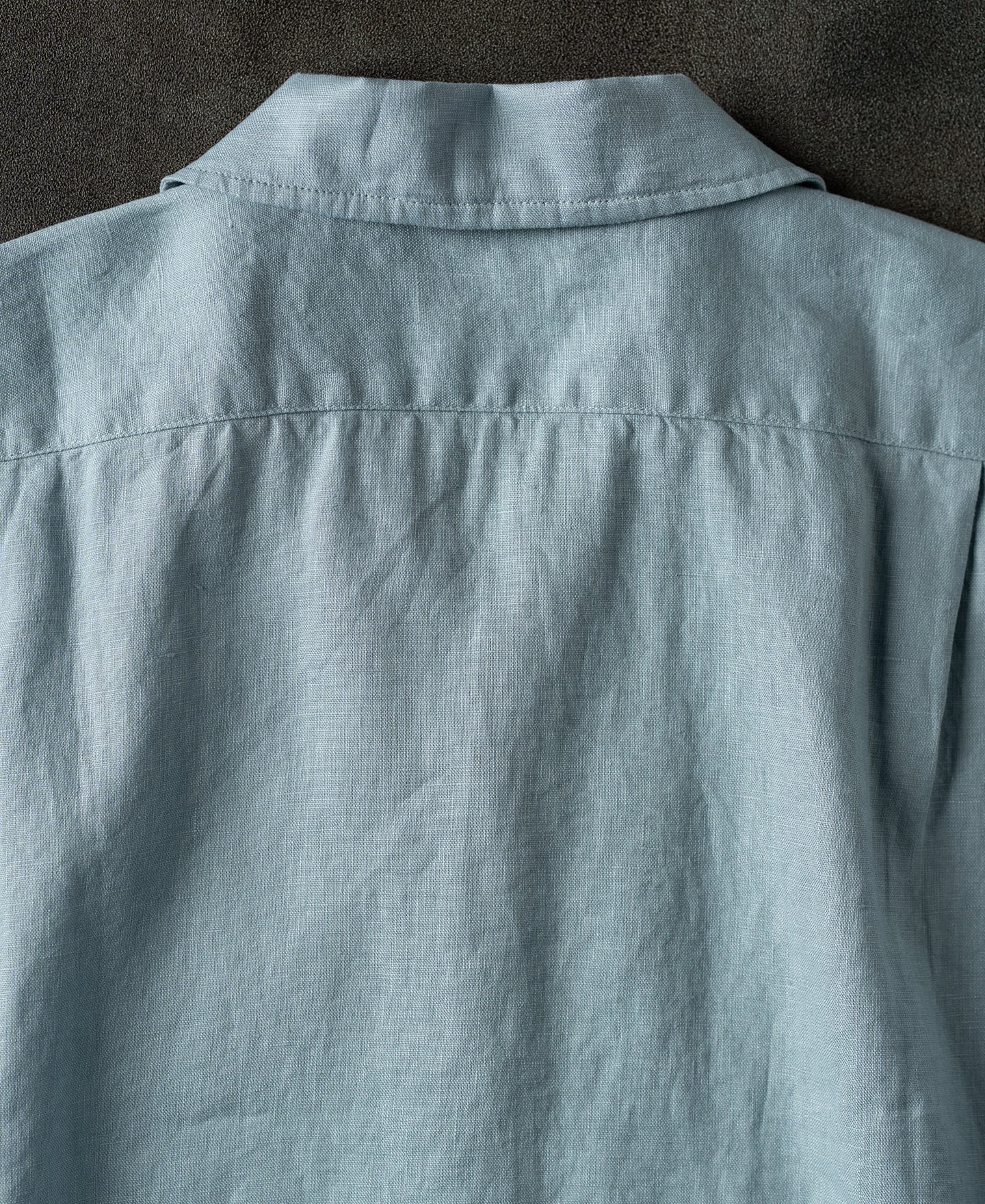 1950s Italian Collar Linen Short Sleeve Shirt - Light Blue