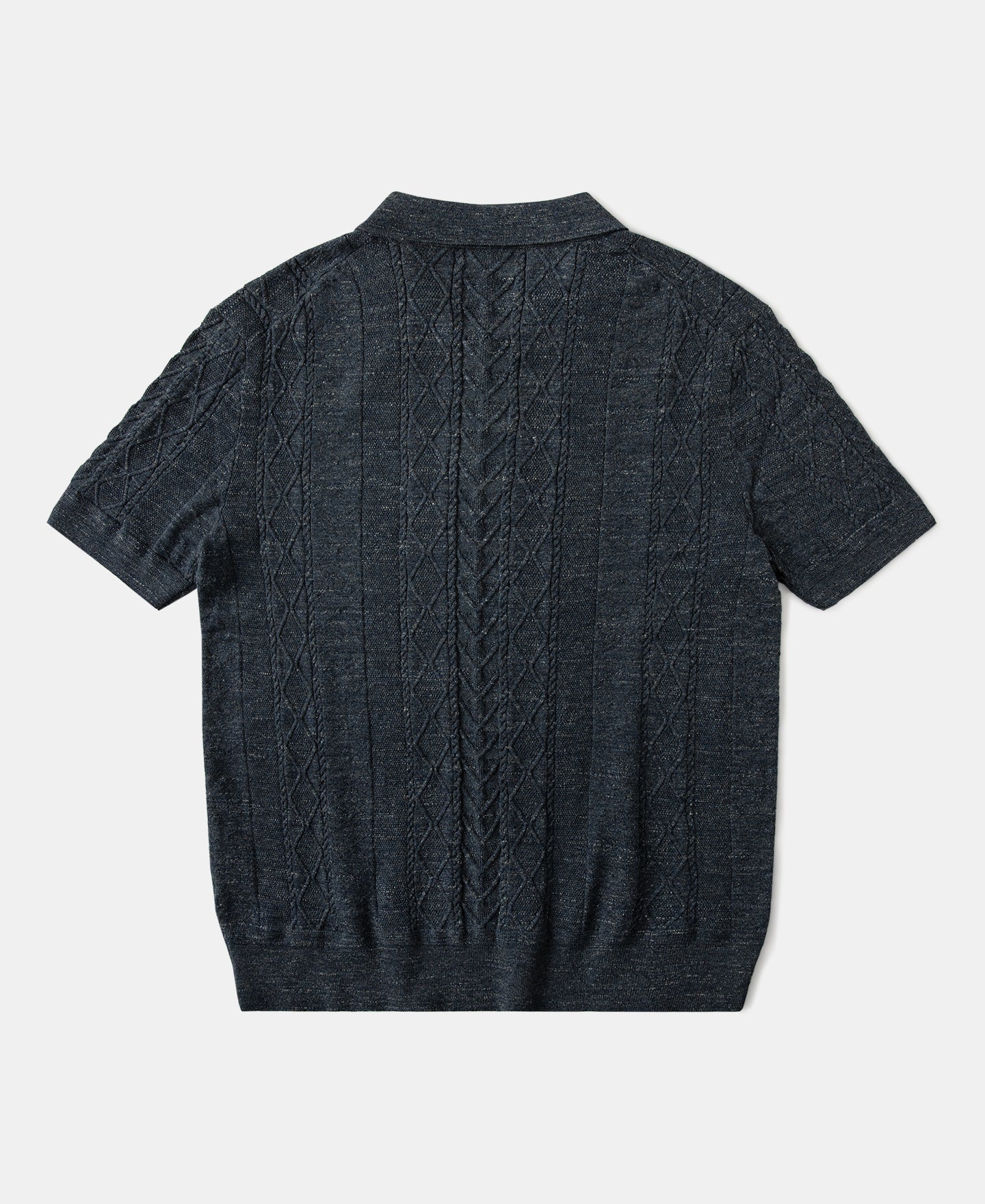 Jacquard Melange Yarn Polo Shirt - Navy