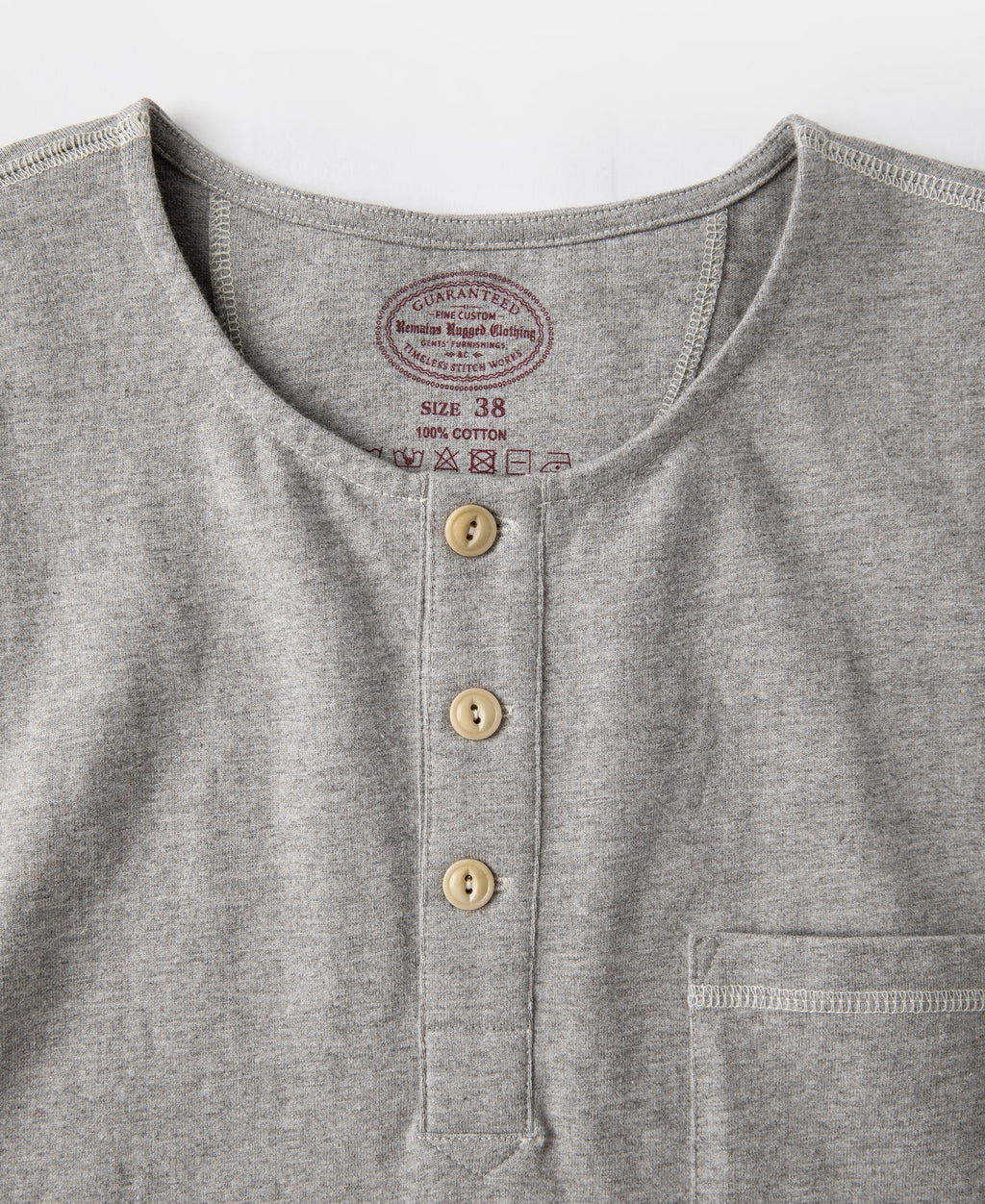 1940s Slub Cotton Henley Pocket T-Shirt - Gray
